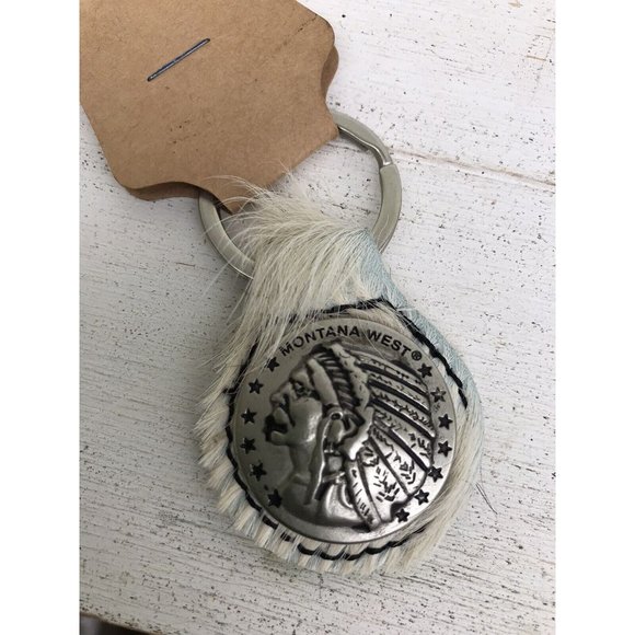 New Montana West Keychain Purse Key Ring Concho Native American Cowhide Hair - Picture 1 of 7